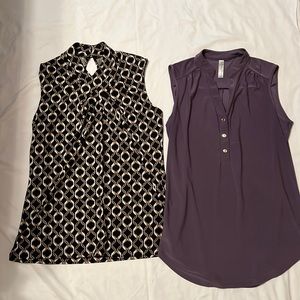 Selling black and gold blouse. 2 for 1. Purple blouse has spot on back.